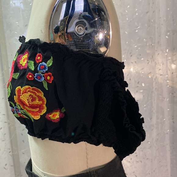 Off the shoulder tube top. Embroidered Flowers Top - Picture 2 of 5